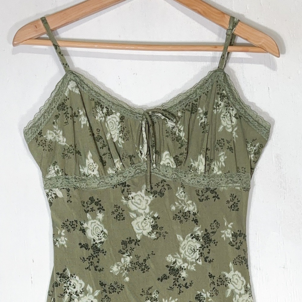 Planet Heart Y2K Mesh Babydoll Dress Women L Green Floral Fairycore Boho